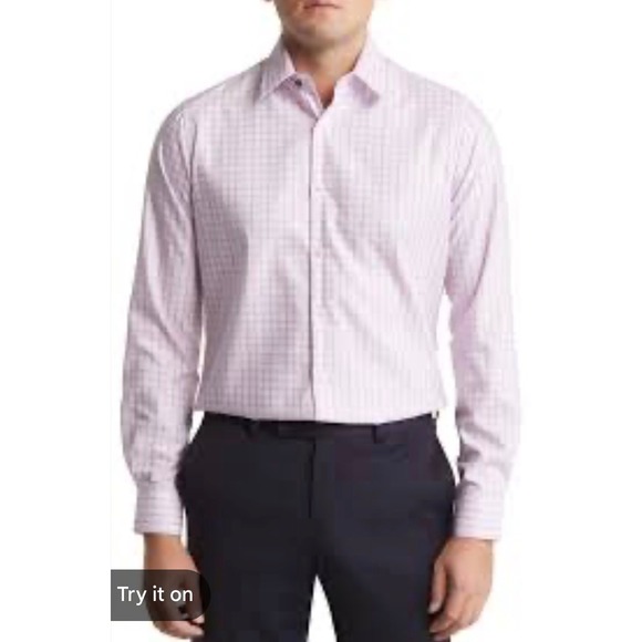 Nordstrom Other - Nordstrom Smartcare Dress Shirt Mens 14.5 32-33 Trim Fit Purple Tattersall Check